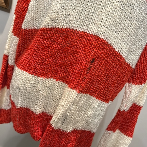 Cotton emporium soft distressed orange stripped crew sweater NWOT L - Picture 8 of 14